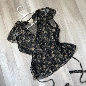 Vintage Silk Blouse vision apparel floral beaded womens Black (large)